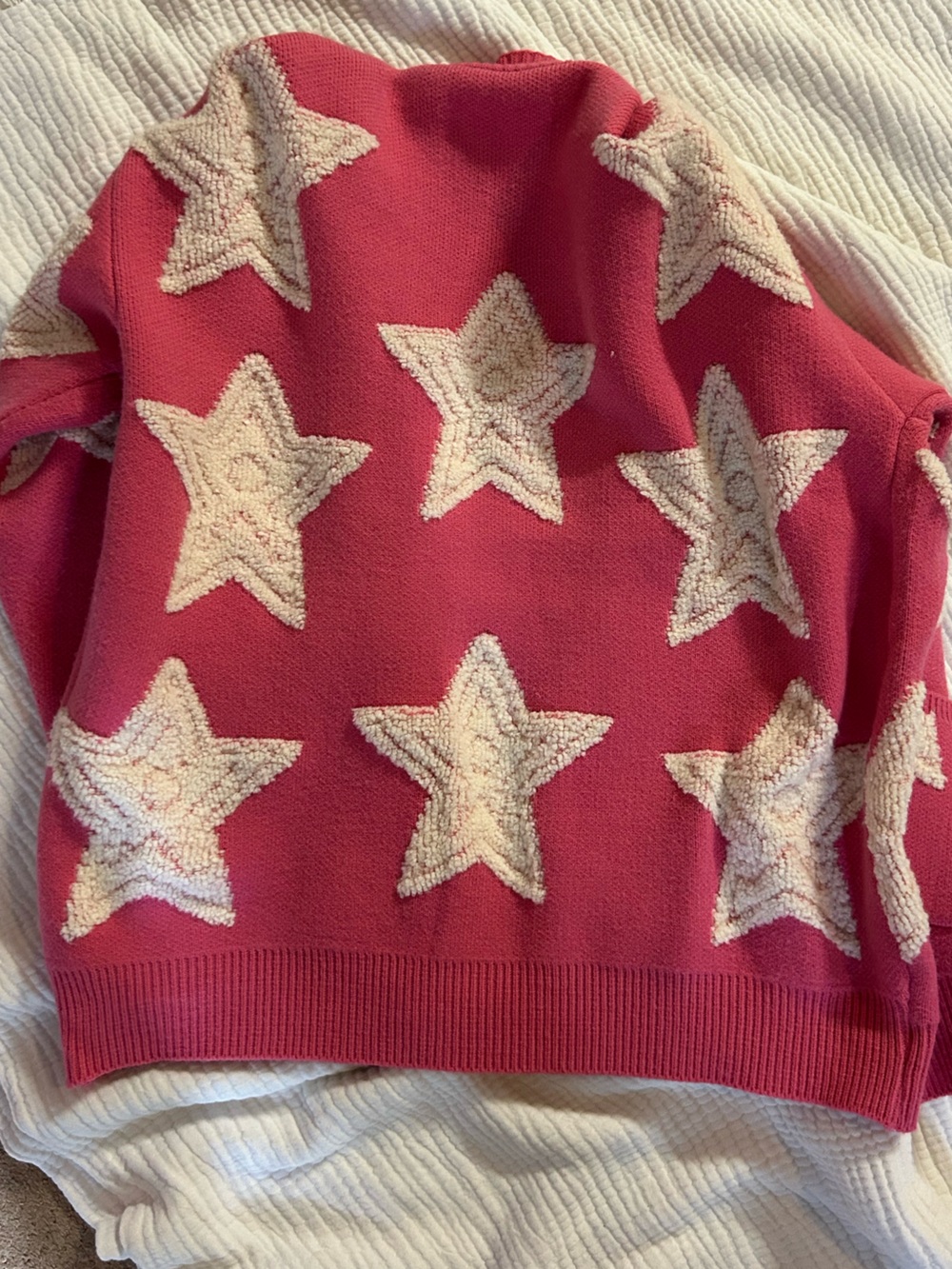 Pink Star-Pattern Open-Front Cardigan Sweater - Picture 2 of 3